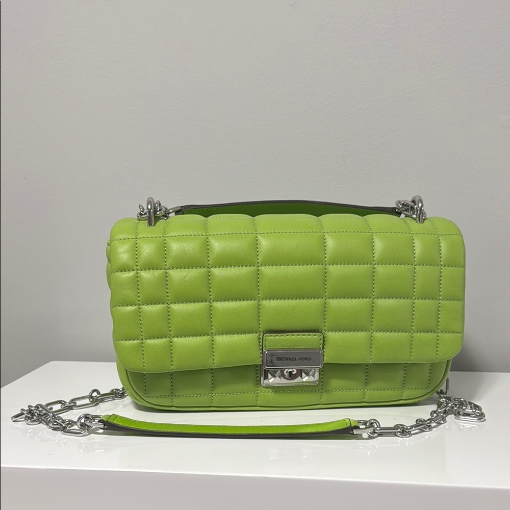 Michael Kors Green Quilted Crossbody Bag with Chain Strap